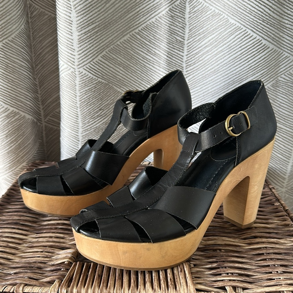 Madewell Andie Fisherman Clog Sandal 8 Wooden Platform Leather Heel